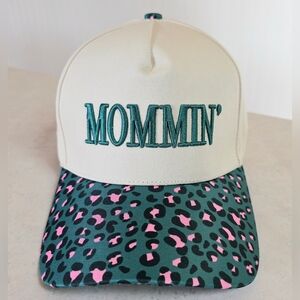 MOMMIN’ Leopard Print Trucker Hat | Teal Pink Cheetah Adjustable Mom Cap - New
